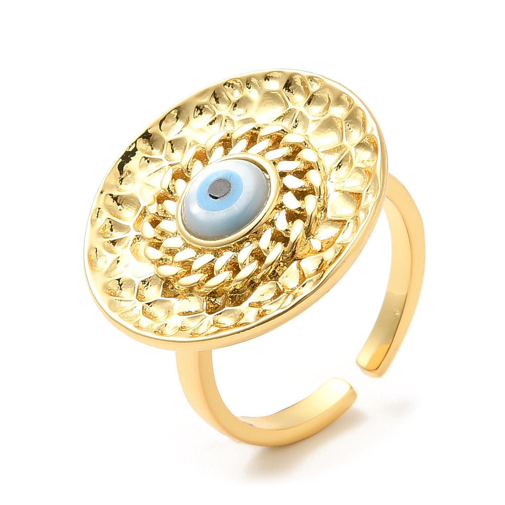Nazar amulet ring in brass with adjustable 18k gold plating - Devil eye protection from the evil eye