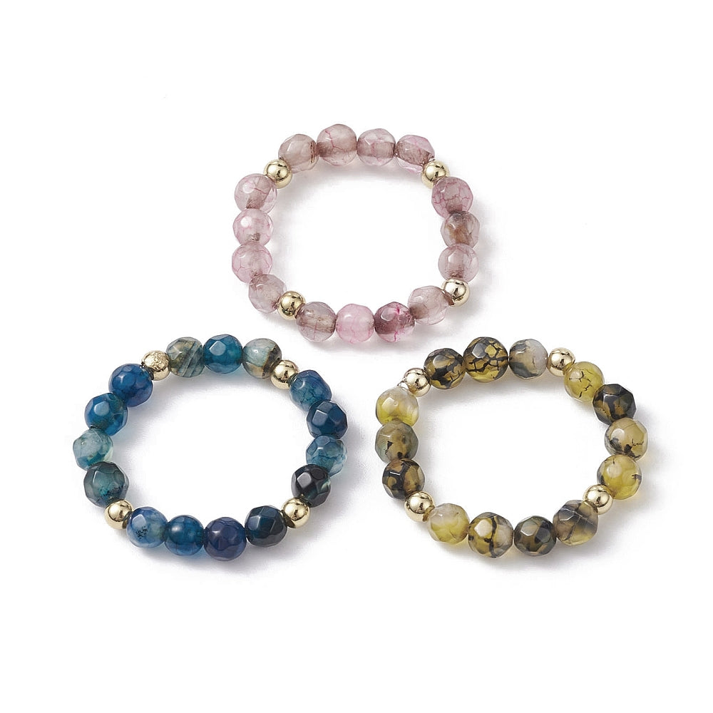 Set 3 rings in Natural Agata stone Elastic