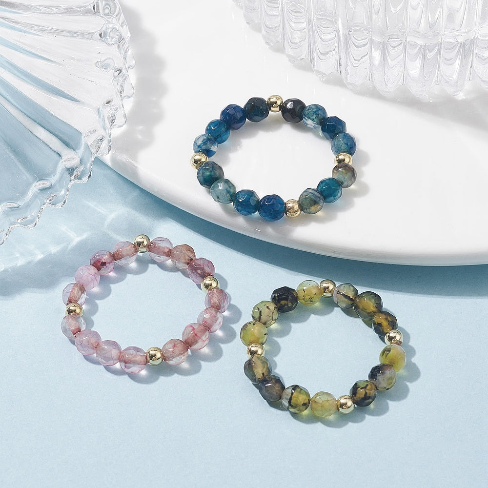Set 3 rings in Natural Agata stone Elastic