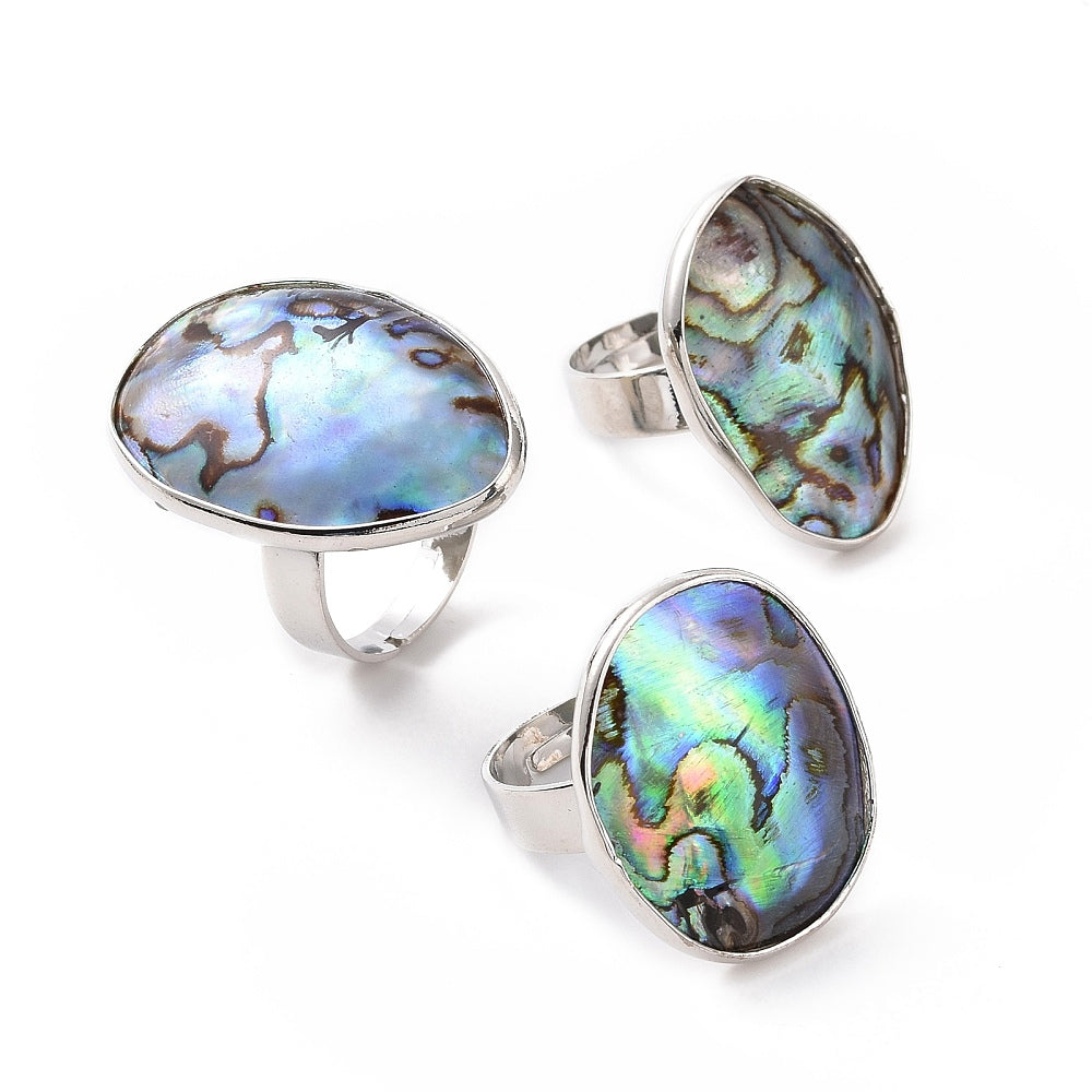 Placked platinum - adjustable abalone shell ring