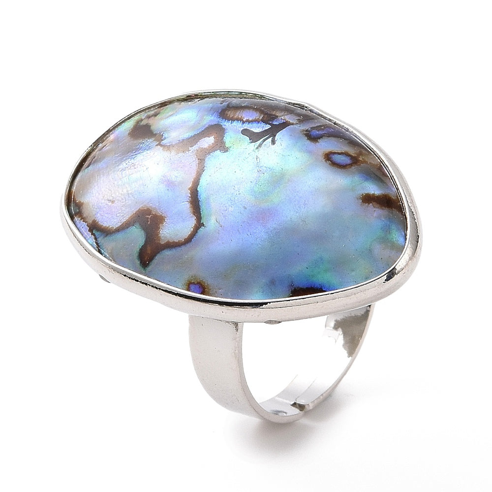 Placked platinum - adjustable abalone shell ring