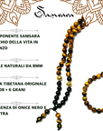 Samsara Mala Tibetana Occhio di tigre e Onice nero - Collana Rosario 108 grani