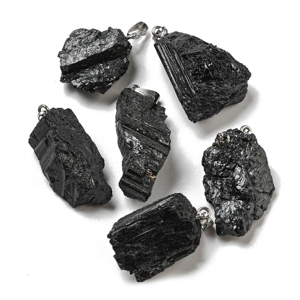 Rough black tour pendant - Protection from negative energies