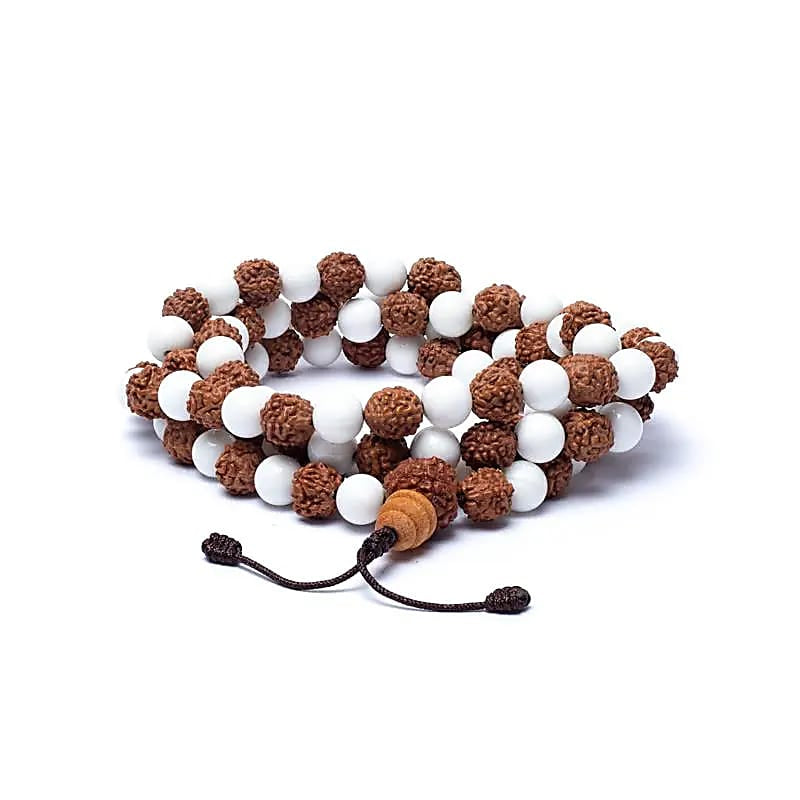 Mala Tibetana in Rudraksha e conchiglia - Collana Rosario 108 Grani