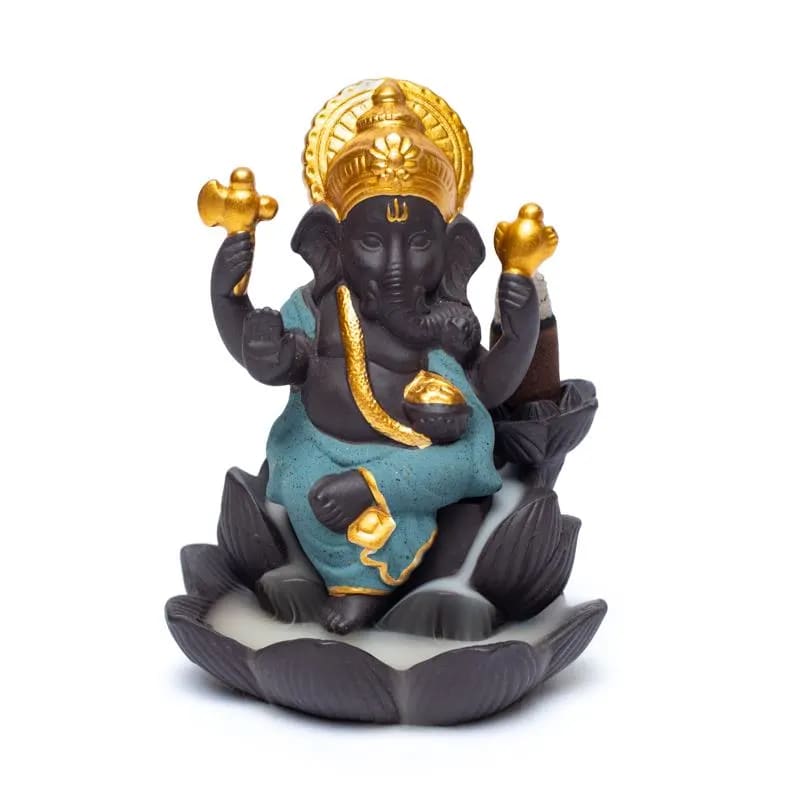 Bruciaincenso a cascata Ganesh in Ceramica per Incenso in coni e bastoncini - Portaincenso a fontana 12cm - clorophilla-shop