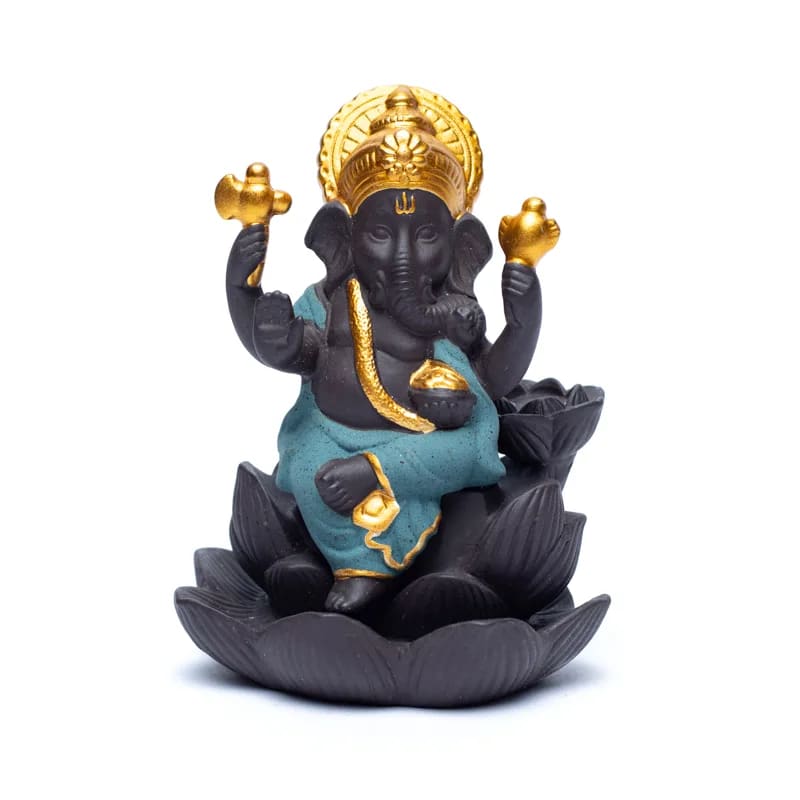 Bruciaincenso a cascata Ganesh in Ceramica per Incenso in coni e bastoncini - Portaincenso a fontana 12cm - clorophilla-shop