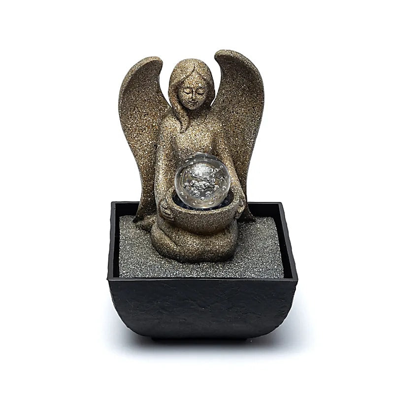 Zen water fountain with angel - integrated LED light
