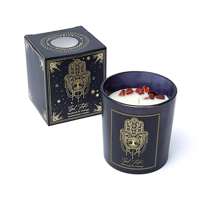 Good Fortune Candela con pietre di Diaspro Rosso - Patchouli e Arancia - clorophilla-shop