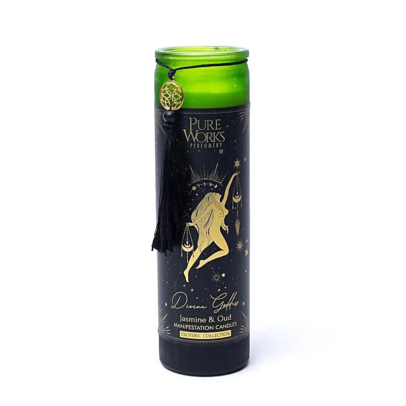 Divine Goddess Candela in vetro con Nappa - Gelsomino e Legno di Oud - clorophilla-shop