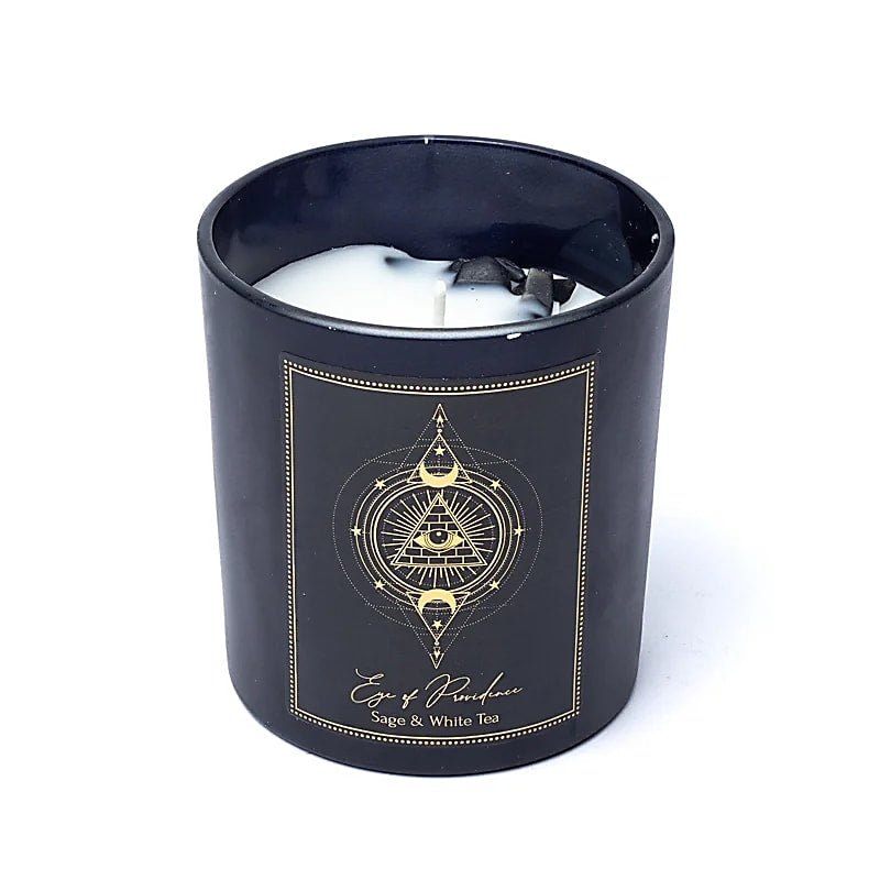 Eye of Providence Candela con pietre di Ossidiana Nera - Salvia e Tè Bianco - clorophilla-shop