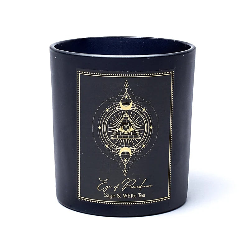 Eye of Providence Candela con pietre di Ossidiana Nera - Salvia e Tè Bianco - clorophilla-shop