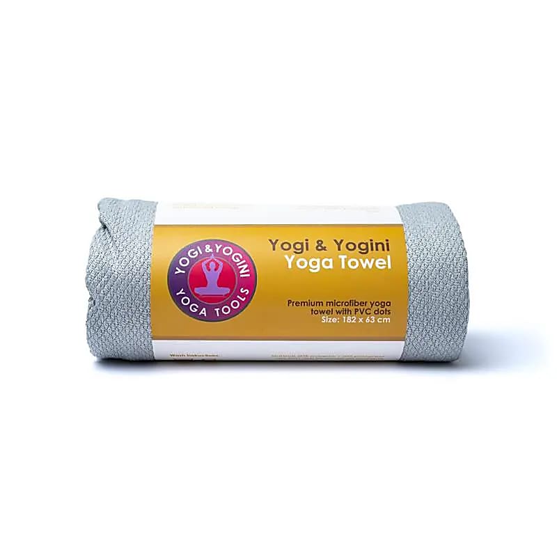 Yogi & Yogini Telo Yoga con punti in PVC antiscivolo e antibatterico - Super assorbente ad asciugatura rapida - Grigio chiaro