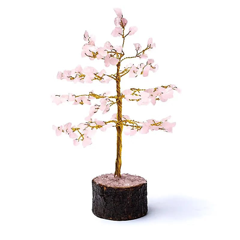 Albero in Quarzo Rosa con base in legno di Neem - 18cm - clorophilla-shop
