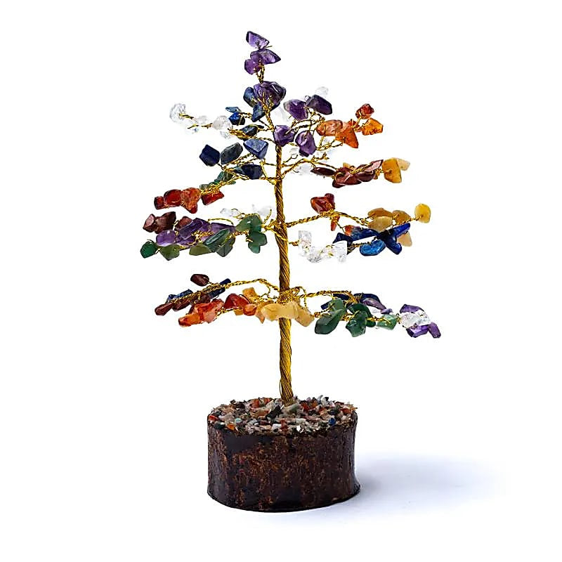 Albero dei 7 Chakra con base in legno di Neem - 18cm - clorophilla-shop