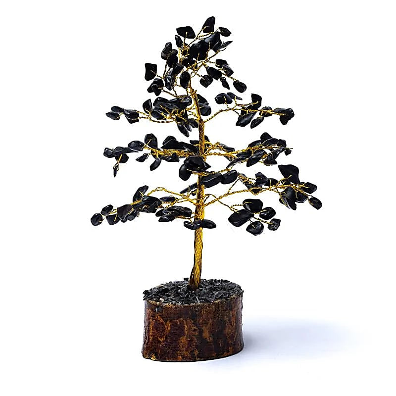 Albero in Agata Nera con base in legno di Neem - 18cm - clorophilla-shop