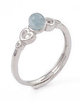 Anello Regolabile con Acquamarina Naturale a Cuore – Ottone Color Platino