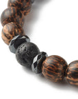 Bracciale in Ematite, Lava nera e legno - zucca con mantra incisi