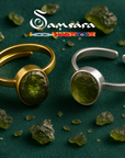 Samsara - Anello Moldavite in argento 925 naturale certificata con garanzia, regolabile