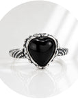ANELLO CUORE DI AGATA NERA IN ARGENTO 925 - Protezione e forza - Clorophilla Shop