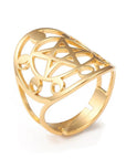 ANELLO FASI LUNARI PENTAGRAMMA - Acciaio inox oro - Clorophilla Shop