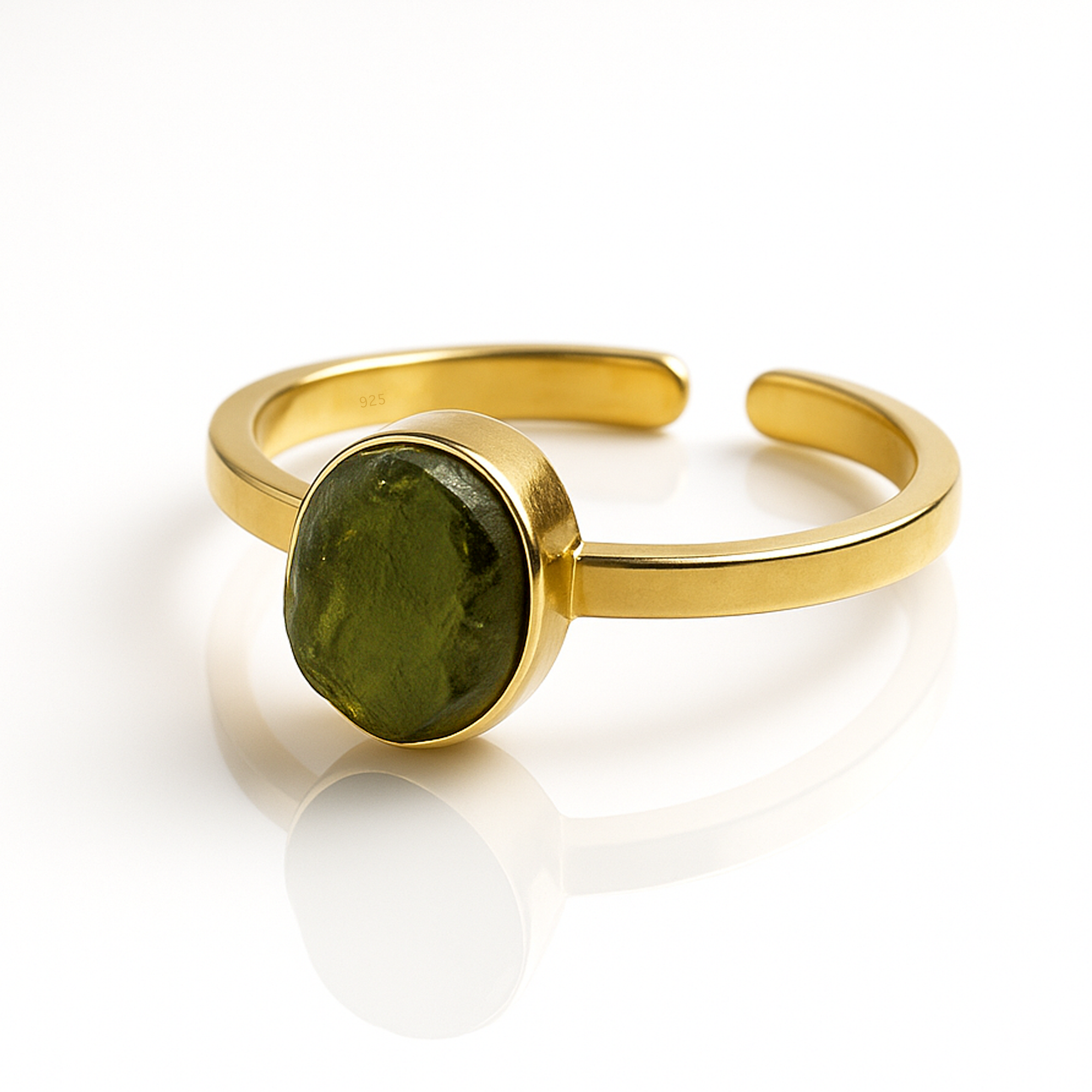 Samsara - Anello Moldavite in argento 925 naturale certificata con garanzia, regolabile