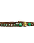 Samsara Cavigliera tibetana Shamballa con pietre - AGATA VERDE STRIATA FILO MARRONE