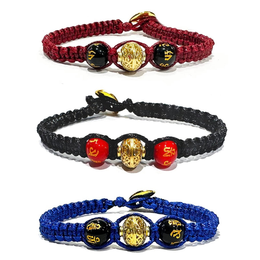 Samsara Kabbalah Tibetan artisan bracelet of luck - Mistique jewel in adjustable waxing rope and stones with mantra