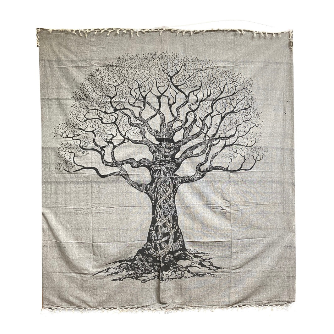 Tree tape tape tapeline black and white life in cotton made in India - 220x240cm