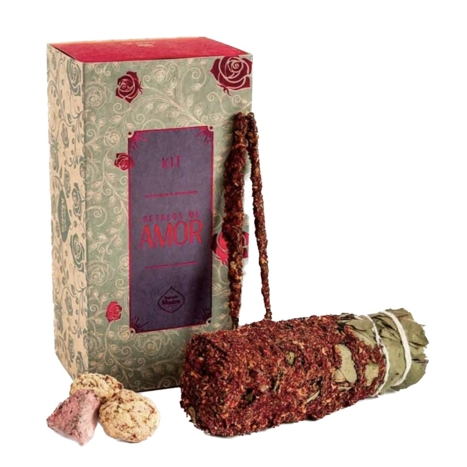 Sagrada Madre Kit Petali d'Amore - Smudge, bombita, incenso e amuleto di quarzo rosa