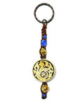 Samsara Tibetan Keychain Artisan in Blue Agata and Brass - Positive Energy and Protection