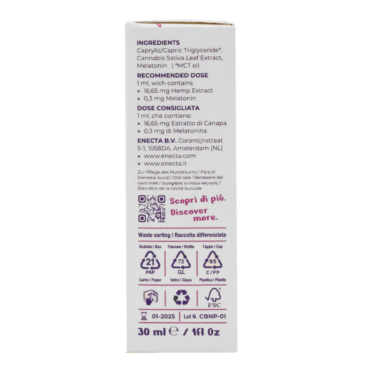 Enecta CBNight Formula Plus Olio di CBD con Melatonina 250mg CBN / 250mg CBD / 9mg melatonina - Contro l&#39;insonnia - 30ml - clorophilla-shop