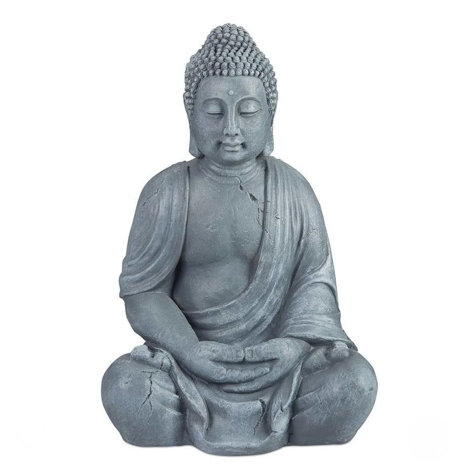 Statua Buddha in meditazione 70cm poliresina - Arredo casa e giardino resistente a pioggia e gelo colore grigio
