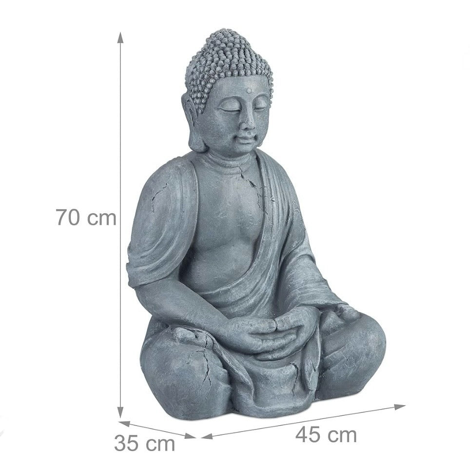 Statua Buddha in meditazione 70cm poliresina - Arredo casa e giardino resistente a pioggia e gelo colore grigio