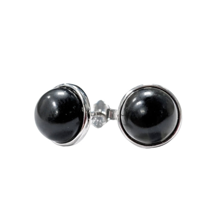 Orecchini in argento sterling con onice nero rotondo fatti a mano