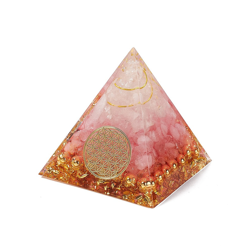 Piramide orgonica con fiore della vita - Quarzo Rosa