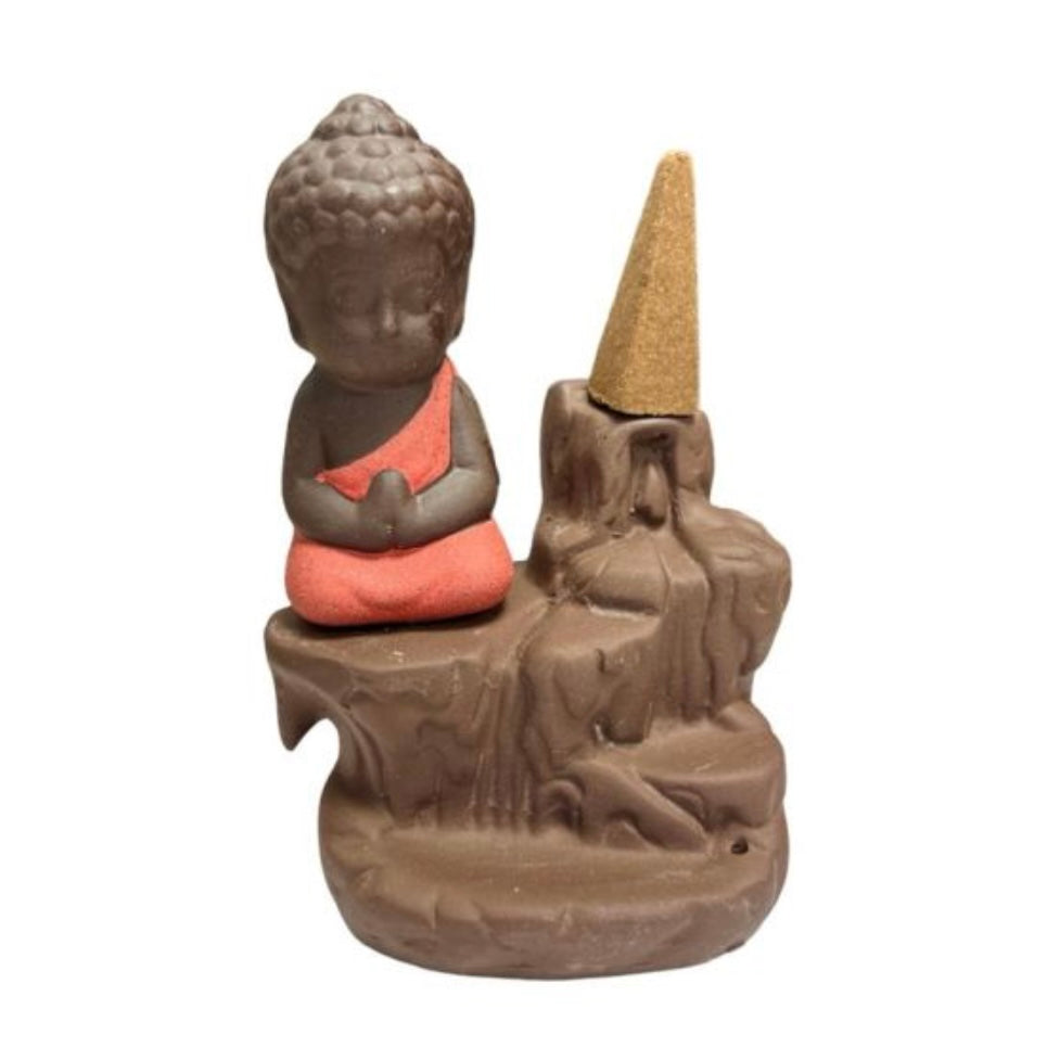 Bruciaincenso a cascata Buddha in Ceramica per Incenso in coni e bastoncini - Diverse colorazioni