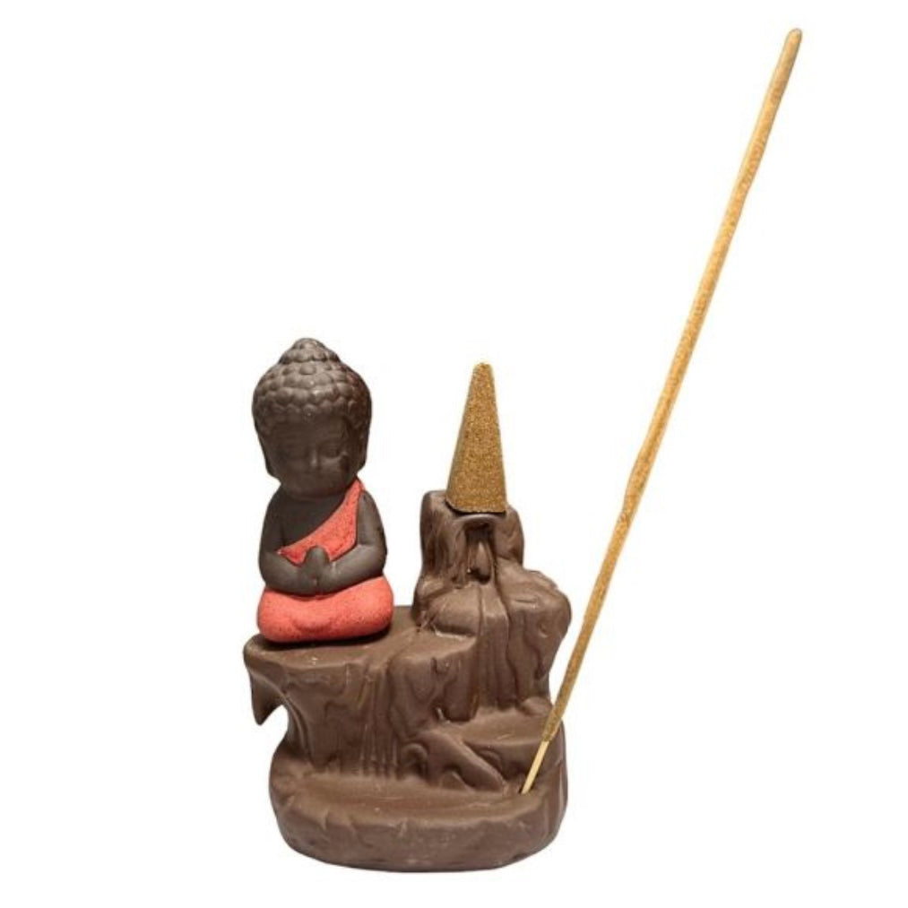 Bruciaincenso a cascata Buddha in Ceramica per Incenso in coni e bastoncini - Diverse colorazioni