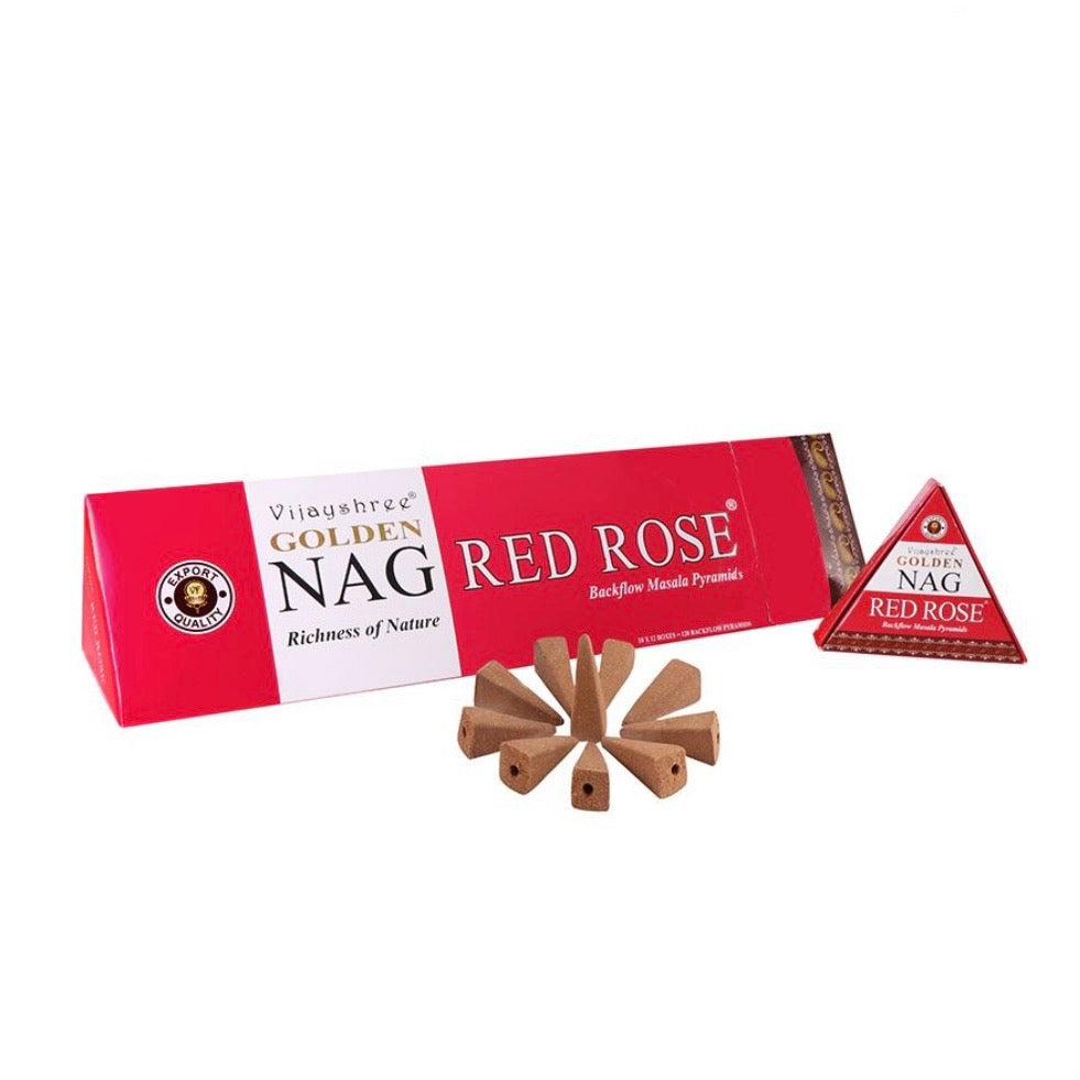 Vijayshree Golden Nag coni incenso a reflusso Backflow per bruciaincenso a cascata - Red Rose 12pz