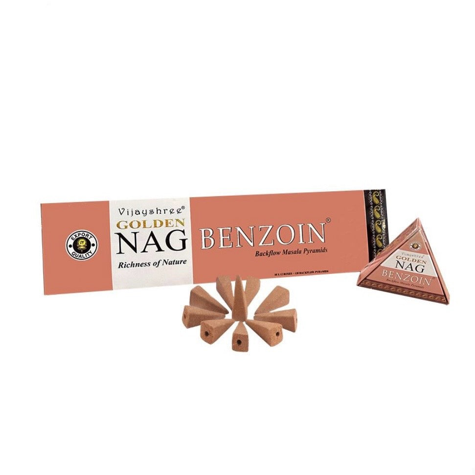 Vijayshree Golden Nag coni incenso a reflusso Backflow per bruciaincenso a cascata - Benzoin 12pz