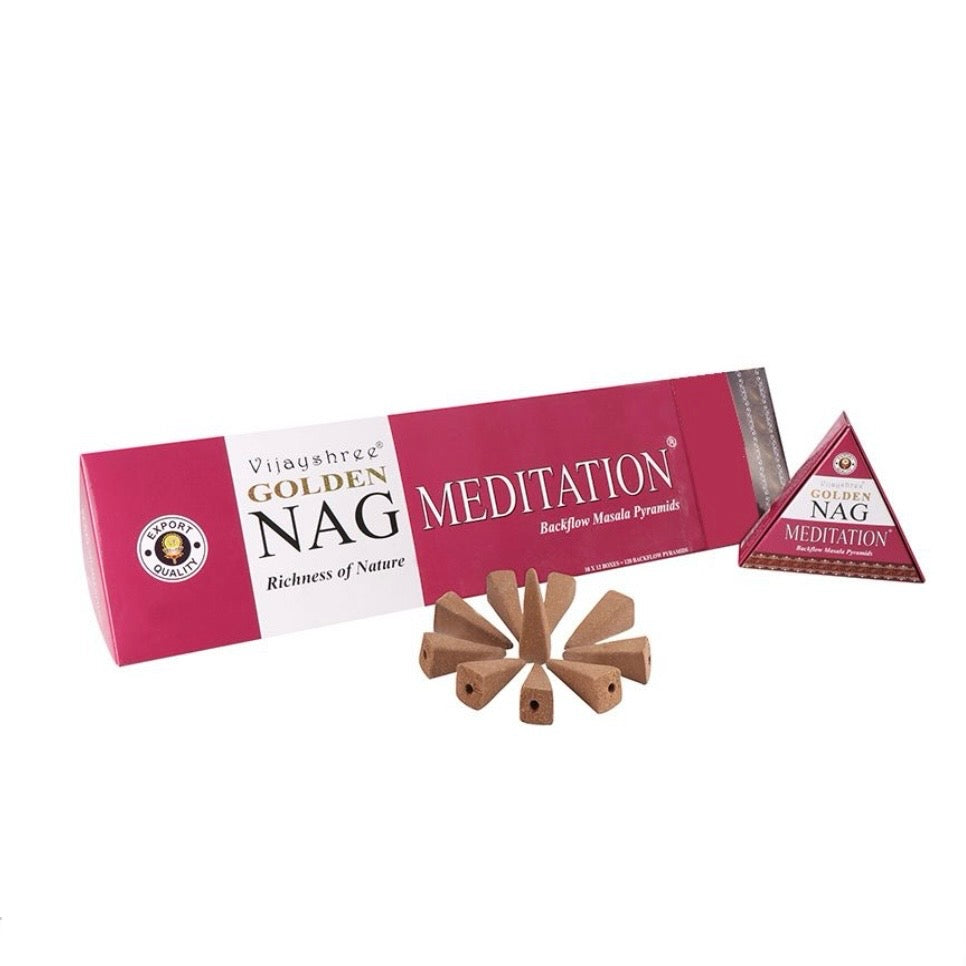 Vijayshree Golden Nag coni incenso a reflusso Backflow per bruciaincenso a cascata - Meditation 12pz