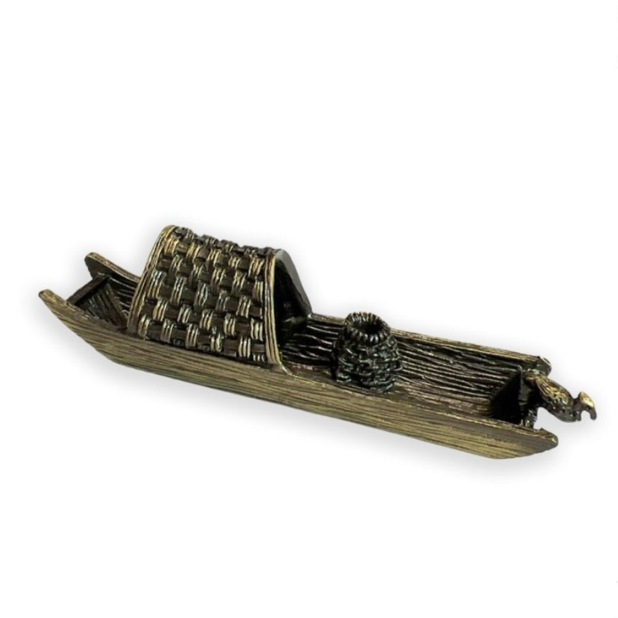 Bruciaincenso Barca in metallo per incenso in bastoncini - colore Bronzo