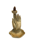 Bruciaincenso a cascata Mano di Buddha in ceramica beige - Portaincenso a Fontana per incenso in coni e bastoncini