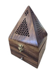 Bruciaincenso in legno di Sheesham con cassetto per incenso in grani e resine - Origine India