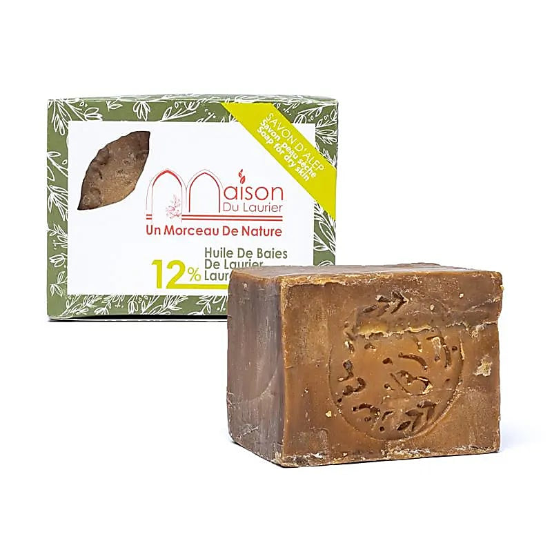 Maison du Laurier Sapone di Aleppo 12% per adulti e bambini - Tradizionale sapone naturale 200g