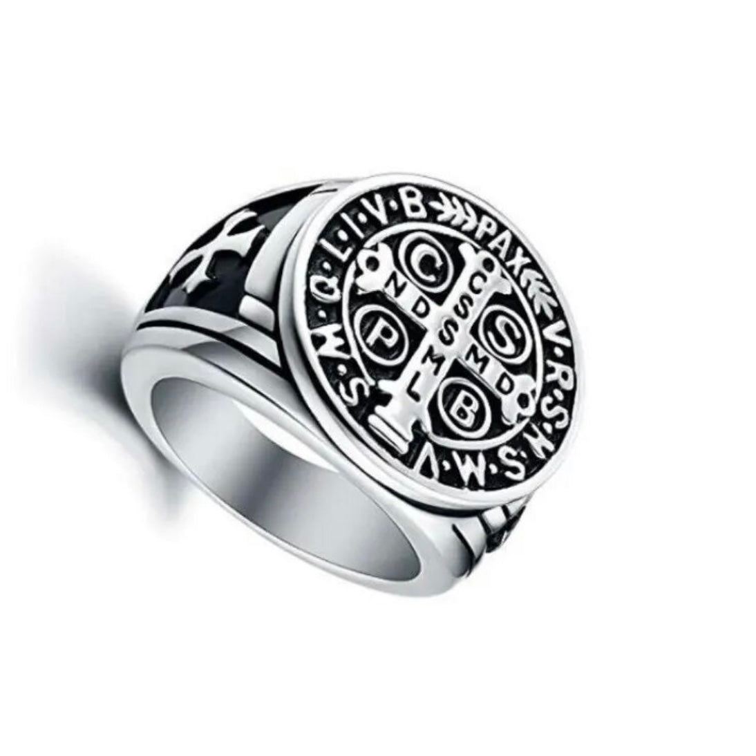 Anello Croce di San Benedetto in acciaio inox 304 Free nichel - Diverse misure