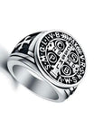 Anello Croce di San Benedetto in acciaio inox 304 Free nichel - Diverse misure
