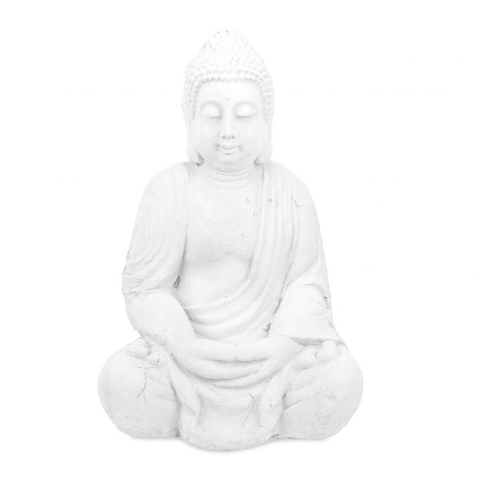 Statua Buddha in meditazione 70cm poliresina - Arredo casa e giardino resistente a pioggia e gelo colore bianco