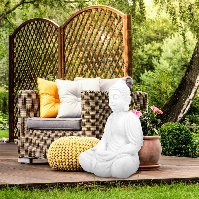 Statua Buddha in meditazione 70cm poliresina - Arredo casa e giardino resistente a pioggia e gelo colore bianco