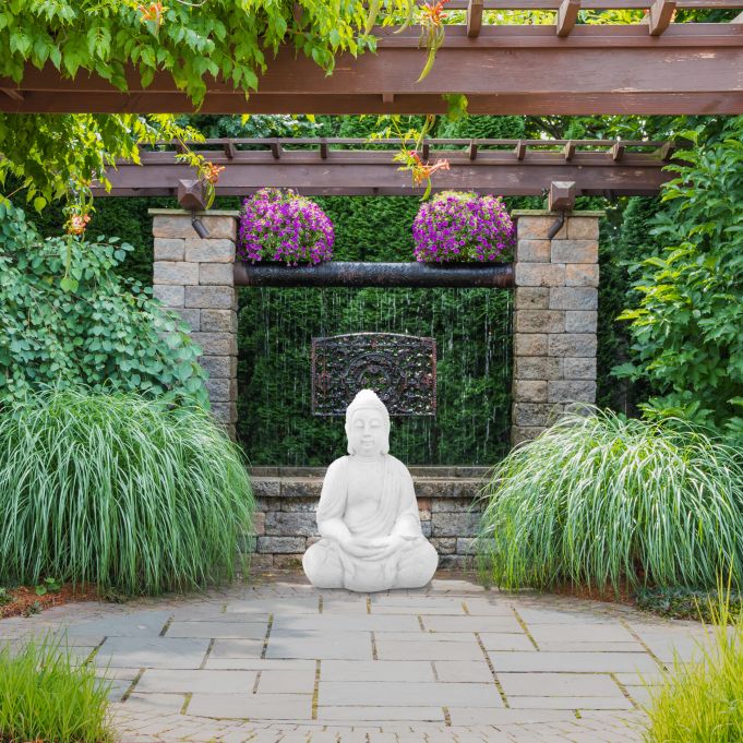 Statua Buddha in meditazione 70cm poliresina - Arredo casa e giardino resistente a pioggia e gelo colore bianco