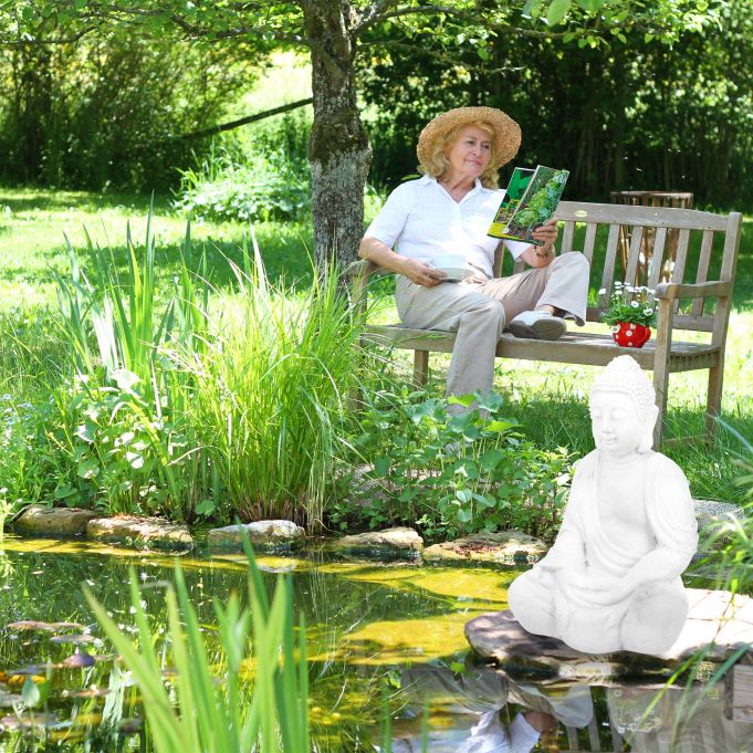 Statua Buddha in meditazione 70cm poliresina - Arredo casa e giardino resistente a pioggia e gelo colore bianco